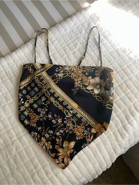 Princess Polly Black Satin Cami with Gold & Green Chain Print